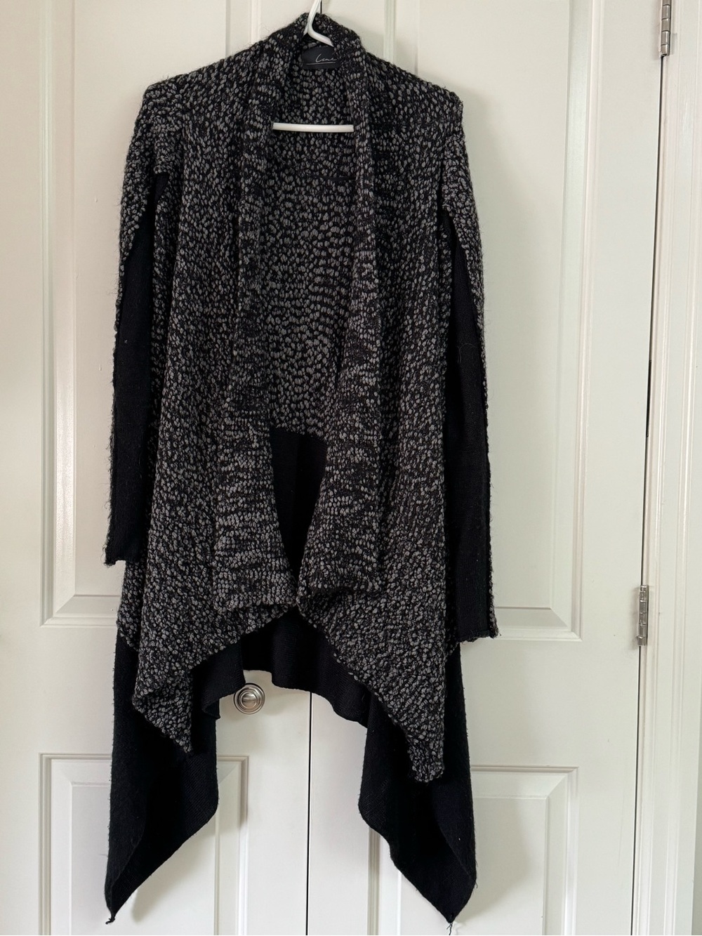 Open-Front Draped Cardigan Sweater - Black & Gray